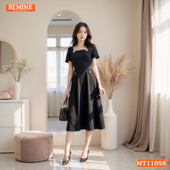 Đầm thiết kế BEMINE cổ vuông nơ vai dáng chữ A MT11098