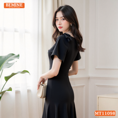 Đầm thiết kế BEMINE cổ vuông nơ vai dáng chữ A MT11098