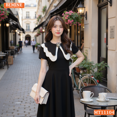 Đầm thiết kế BEMINE cổ tròn phối cổ bướm dáng chữ A MT11104