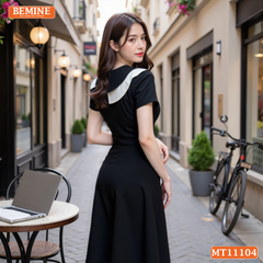 Đầm thiết kế BEMINE cổ tròn phối cổ bướm dáng chữ A MT11104