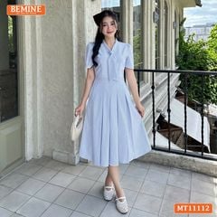 Đầm thiết kế BEMINE cổ tim cavat giả dáng chữ A tùng xếp ly MT11112