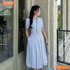 Đầm thiết kế BEMINE cổ tim cavat giả dáng chữ A tùng xếp ly MT11112