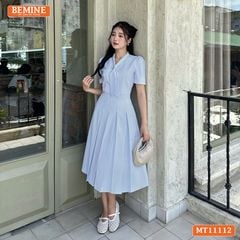 Đầm thiết kế BEMINE cổ tim cavat giả dáng chữ A tùng xếp ly MT11112