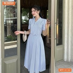 Đầm thiết kế BEMINE cổ tim cavat giả dáng chữ A tùng xếp ly MT11112