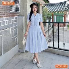 Đầm thiết kế BEMINE cổ tim cavat giả dáng chữ A tùng xếp ly MT11112
