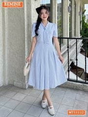 Đầm thiết kế BEMINE cổ tim cavat giả dáng chữ A tùng xếp ly MT11112