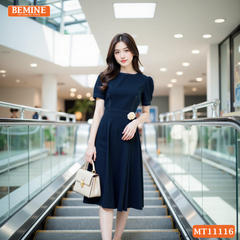 Đầm thiết kế BEMINE cổ tròn chỉ chạy viền dáng chữ A MT11116