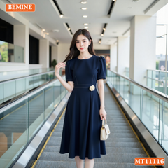 Đầm thiết kế BEMINE cổ tròn chỉ chạy viền dáng chữ A MT11116