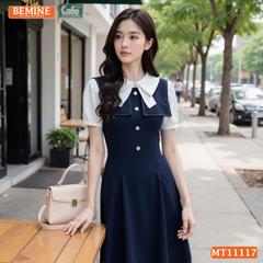 Đầm thiết kế BEMINE cổ đức đính cúc dáng chữ A MT11117