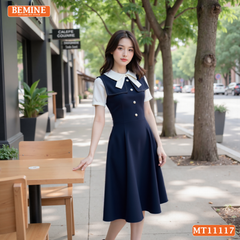 Đầm thiết kế BEMINE cổ đức đính cúc dáng chữ A MT11117