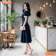 Đầm thiết kế BEMINE cổ đức đính cúc dáng chữ A MT11117