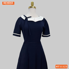 Đầm thiết kế BEMINE cổ sen kiểu lệch đính nơ dáng chữ A MT11123