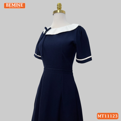 Đầm thiết kế BEMINE cổ sen kiểu lệch đính nơ dáng chữ A MT11123