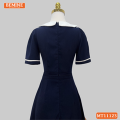 Đầm thiết kế BEMINE cổ sen kiểu lệch đính nơ dáng chữ A MT11123