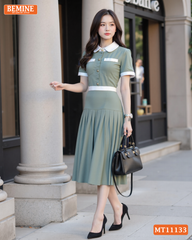 Đầm thiết kế BEMINE cổ sen dáng dài tùng xếp ly MT11133