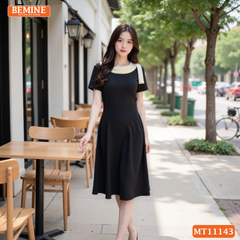 Đầm thiết kế BEMINE cổ tròn nơ vai dáng chữ A MT11143