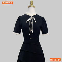 Đầm thiết kế BEMINE cổ trụ xếp ly dáng chữ A MT11144