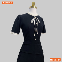 Đầm thiết kế BEMINE cổ trụ xếp ly dáng chữ A MT11144