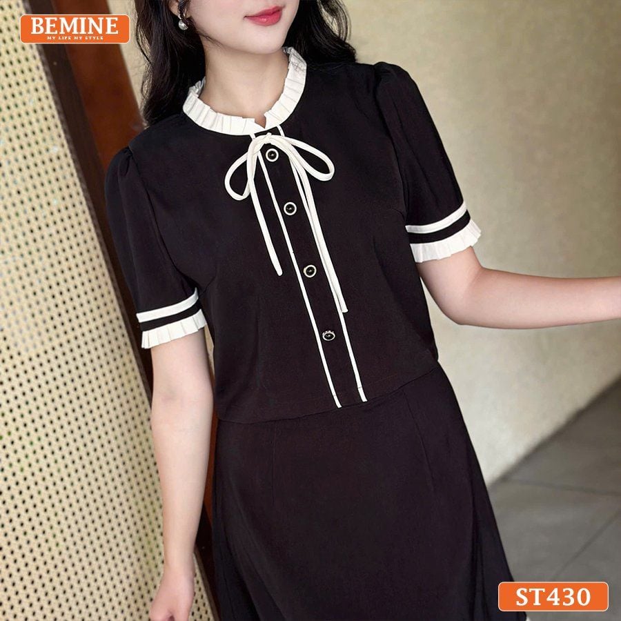 Set thiết kế BEMINE áo có cúc chân váy dáng chữ A ST430