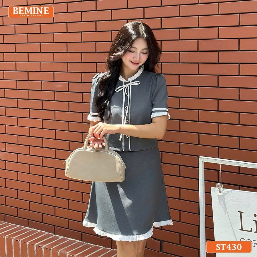 Set thiết kế BEMINE áo có cúc chân váy dáng chữ A ST430