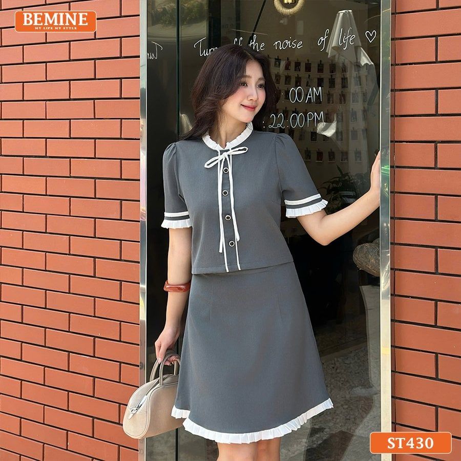 Set thiết kế BEMINE áo có cúc chân váy dáng chữ A ST430