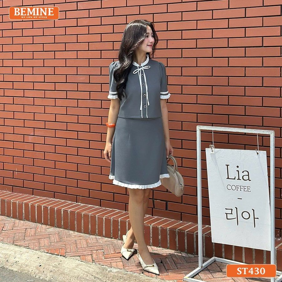Set thiết kế BEMINE áo có cúc chân váy dáng chữ A ST430