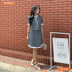 Set thiết kế BEMINE áo có cúc chân váy dáng chữ A ST430