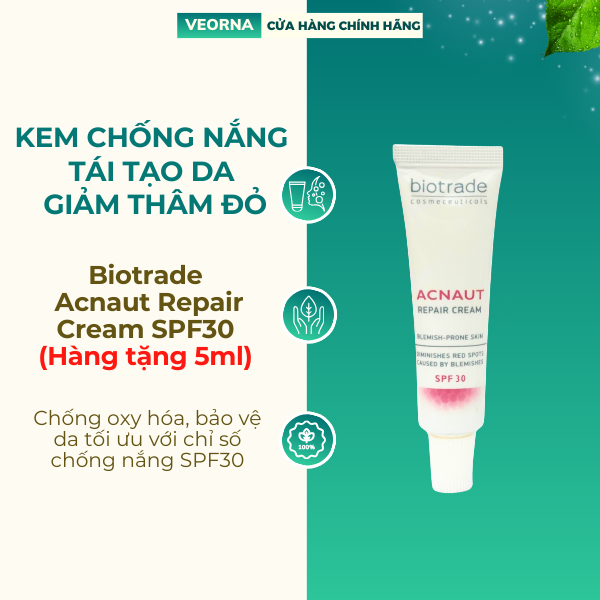 Kem Chống Nắng Tái Tạo Da, Giảm Thâm Đỏ Biotrade Acnaut Repair Cream SPF30 (Hàng tặng)