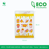  MFT21H - Túi giấy đựng fastfood - Trắng - In đỏ & vàng - "Yummy" - 20x13.5x5.5 cm 