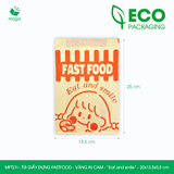  MFT21I - Túi giấy đựng fastfood - Vàng - In cam - "Eat and Smile" - 20x13.5x5.5 cm 
