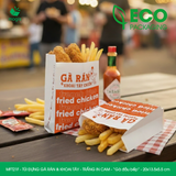  MFT21F - Túi giấy đựng gà rán & khoai tây chiên - Trắng - In cam - "Gà đầu bếp" - 20x13.5x5.5 cm 