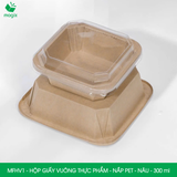  MFHV1 - Combo 25 hộp giấy kraft vuông thực phẩm - Nắp PET - Nâu - 300 ml 