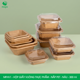  MFHV1 - Combo 25 hộp giấy kraft vuông thực phẩm - Nắp PET - Nâu - 300 ml 