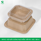  MFHV2 - Combo 25 hộp giấy kraft vuông thực phẩm - Nắp PET - Nâu - 400 ml 