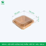  MFHV3 - Combo 25 hộp giấy kraft vuông thực phẩm - Nắp PET - Nâu - 500 ml 