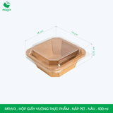  MFHV3 - Combo 25 hộp giấy kraft vuông thực phẩm - Nắp PET - Nâu - 500 ml 