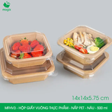  MFHV3 - Combo 25 hộp giấy kraft vuông thực phẩm - Nắp PET - Nâu - 500 ml 