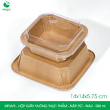  MFHV3 - Combo 25 hộp giấy kraft vuông thực phẩm - Nắp PET - Nâu - 500 ml 