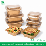  MFHV3 - Combo 25 hộp giấy kraft vuông thực phẩm - Nắp PET - Nâu - 500 ml 