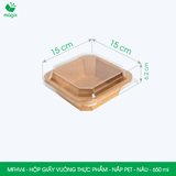  MFHV4 - Combo 25 hộp giấy kraft vuông thực phẩm - Nắp PET - Nâu - 650 ml 