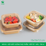  MFHV5 - Combo 25 hộp giấy kraft vuông thực phẩm - Nắp PET - Nâu - 750 ml 