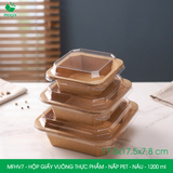  MFHV7 - Combo 25 hộp giấy kraft vuông thực phẩm - Nắp PET - Nâu - 1200 ml 