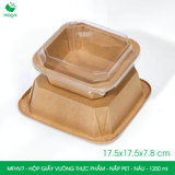  MFHV7 - Combo 25 hộp giấy kraft vuông thực phẩm - Nắp PET - Nâu - 1200 ml 