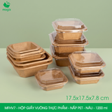  MFHV7 - Combo 25 hộp giấy kraft vuông thực phẩm - Nắp PET - Nâu - 1200 ml 