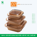  MFHVx - Combo 25 hộp giấy kraft vuông thực phẩm - Nắp PET - Nâu - Nhiều size 