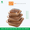  MFHVx - Combo 25 hộp giấy kraft vuông thực phẩm - Nắp PET - Nâu - Nhiều size 