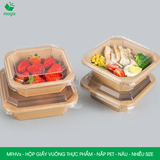  MFHVx - Combo 25 hộp giấy kraft vuông thực phẩm - Nắp PET - Nâu - Nhiều size 