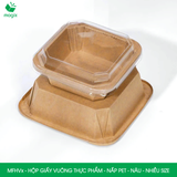  MFHVx - Combo 25 hộp giấy kraft vuông thực phẩm - Nắp PET - Nâu - Nhiều size 