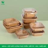 MFHVx - Combo 25 hộp giấy kraft vuông thực phẩm - Nắp PET - Nâu - Nhiều size 