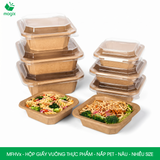  MFHVx - Combo 25 hộp giấy kraft vuông thực phẩm - Nắp PET - Nâu - Nhiều size 